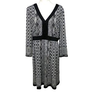 Eci New York Op Art to Wear Dress XXL Black and White Geometric Floral Striking